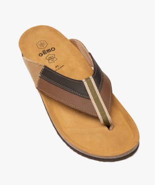 Sandales homme à bride entre-doigts en toile et cuir vue5 - GEMO (CASUAL) - GEMO