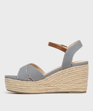 Sandales compensées en toile rayée femme - LuluCastagnette vue3 - LULUCASTAGNETTE - GEMO