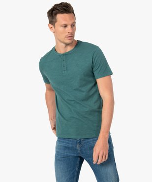 Tee-shirt homme col tunisien à manches courtes au coloris unique vue1 - GEMO (HOMME) - GEMO