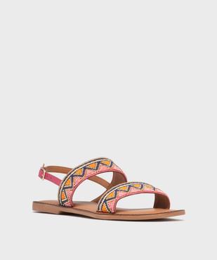 Sandales plates en cuir avec brides décorées de perles femme vue3 - FOLLOW ME - GEMO