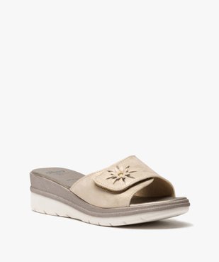 Mules femme confort à talon compensé et bandeau métallisé vue2 - GEMO (CONFORT) - GEMO