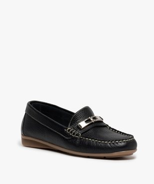 Mocassins femme en cuir à talon plat et barrette métallique dessus uni vue2 - GEMO (CASUAL) - GEMO