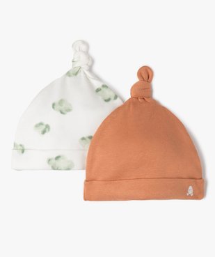 Bonnets en coton avec noeud bébé garçon (lot de 2) vue1 - GEMO 4G BEBE - GEMO