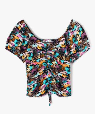 Blouse fille courte à dos smocké motif tropical vue1 - GEMO (JUNIOR) - GEMO