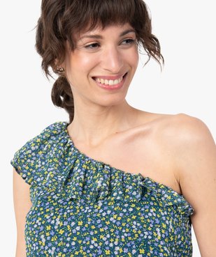 Robe femme imprimée avec col asymétrique à volant vue2 - GEMO(FEMME PAP) - GEMO