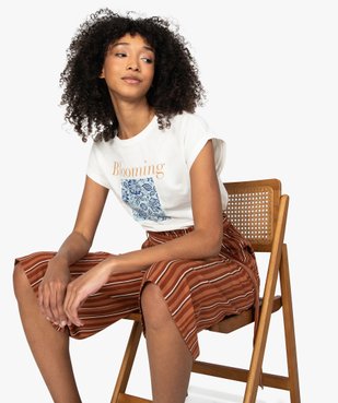Tee-shirt femme à manches courtes avec motif fleuri vue5 - GEMO C4G FEMME - GEMO