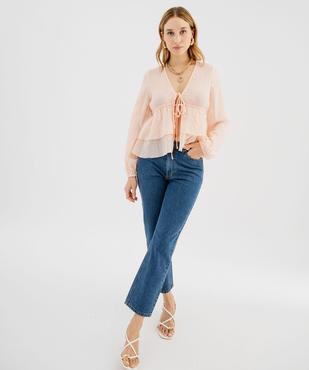 Blouse manches longues à volants et liens à nouer femme vue4 - GEMO(FEMME PAP) - GEMO