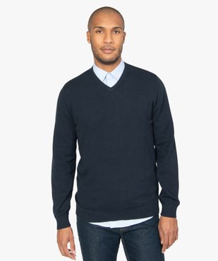 Pull homme en coton avec col V vue1 - GEMO (HOMME) - GEMO