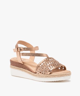 Sandales femme compensées à large bride tressée vue2 - GEMO(URBAIN) - GEMO