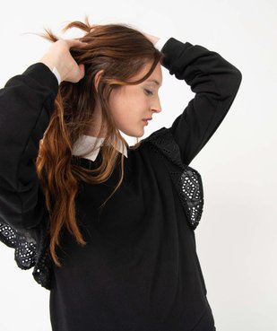 Sweat femme avec volant en dentelle anglaise vue2 - GEMO(FEMME PAP) - GEMO