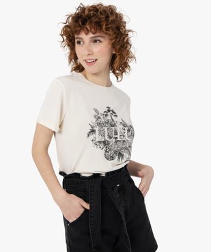 Tee-shirt femme avec motif jungle avec strass - LuluCastagnette vue1 - LULUCASTAGNETTE - GEMO