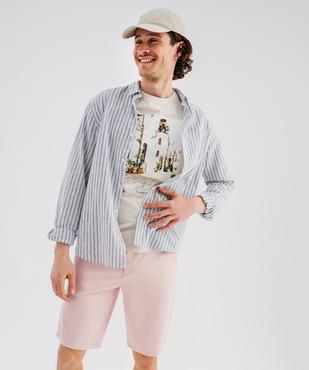 Tee-shirt manches courtes en jersey de coton imprimé homme vue4 - GEMO 4G HOMME - GEMO