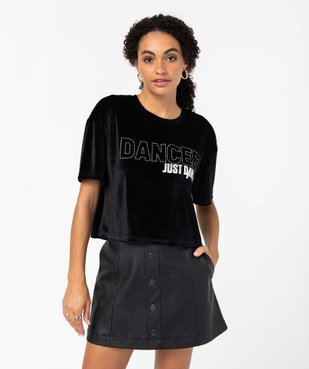 Tee-shirt femme en velours avec strass - Just Dance vue1 - JUST DANCE - GEMO
