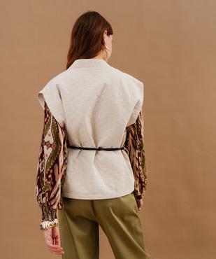 Veste kimono courte sans manches en jacquard femme vue3 - GEMO(FEMME PAP) - GEMO