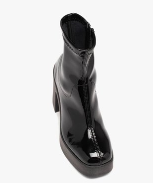 Boots femme vernies à talon flare avec col ajusté et bout carré vue5 - GEMO(URBAIN) - GEMO
