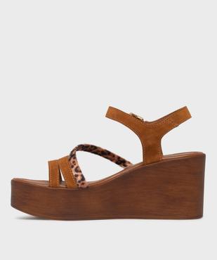 Sandales plateformes à fines brides en cuir suédé femme - Tanéo vue3 - TANEO - GEMO