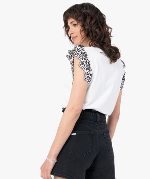 Tee-shirt femme avec manches volantées brodées vue3 - GEMO(FEMME PAP) - GEMO