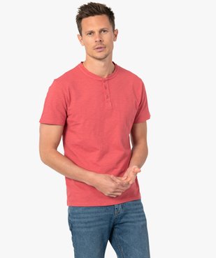 Tee-shirt homme col tunisien à manches courtes au coloris unique vue1 - GEMO (HOMME) - GEMO