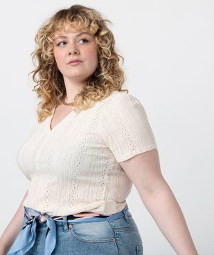 Tee-shirt femme grande taille à manches courtes en maille ajourée vue2 - GEMO (G TAILLE) - GEMO