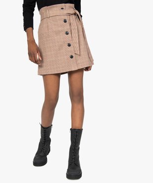 Jupe femme à motif Prince de Galle avec ceinture assortie vue1 - GEMO(FEMME PAP) - GEMO