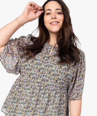 Blouse femme à manches courtes et motifs fleuris vue1 - GEMO (G TAILLE) - GEMO