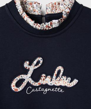 Sweat à col froncé et inscription brodée fille - LuluCastagnette vue3 - LULUCASTAGNETTE - GEMO