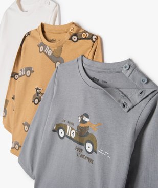 Tee-shirt manches longues en coton bébé garçon (lot de 3) vue2 - GEMO(BEBE DEBT) - GEMO