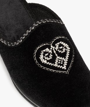 Chaussons femme mules confort en velours brodés cœur vue6 - GEMO(HOMWR FEM) - GEMO