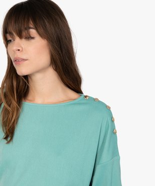Tee-shirt femme à manches ¾ et boutons sur l’épaule vue1 - GEMO(FEMME PAP) - GEMO