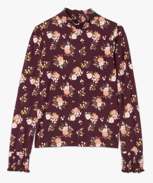 Tee-shirt femme col montant à motif fleuri vue4 - GEMO C4G FEMME - GEMO
