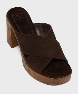 Mules à talon et semelle plateforme dessus cuir femme - Tanéo vue5 - TANEO - GEMO