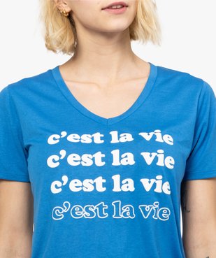 Tee-shirt femme imprimé à manches courtes et col V vue2 - FOLLOW ME - GEMO