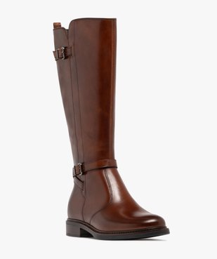 Bottes femme style cavalière dessus en cuir et brides fantaisie - Taneo vue2 - TANEO - GEMO