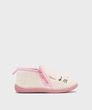 Chaussons en velours à paillettes et tête de chat brodée fille vue1 - GEMO 4G FILLE - GEMO