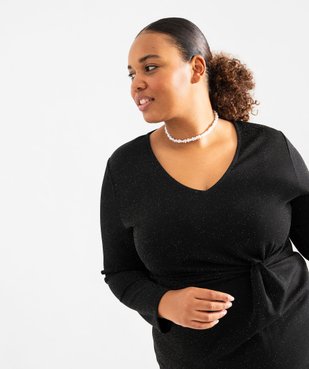 Robe courte à manches longues en maille pailletée femme grande taille vue3 - GEMO (G TAILLE) - GEMO