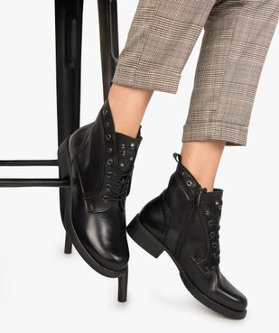 Boots femme unies à talon plat style godillots dessus cuir vue1 - GEMO (CASUAL) - GEMO