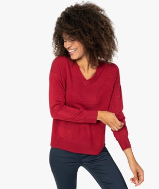 Pull femme à fentes latérales et col V vue1 - GEMO (MAILLE) - GEMO
