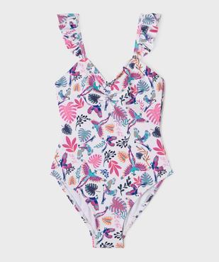 Maillot de bain 1 pièce fleuri à bretelles volantées fille vue1 - GEMO (ENFANT) - GEMO