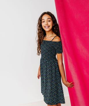 Robe fleurie à fines bretelles et buste smocké fille vue6 - GEMO 4G FILLE - GEMO