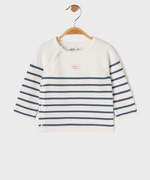 Pull brassière rayé avec fermeture sur le côté bébé vue1 - GEMO(BB COUCHE) - GEMO