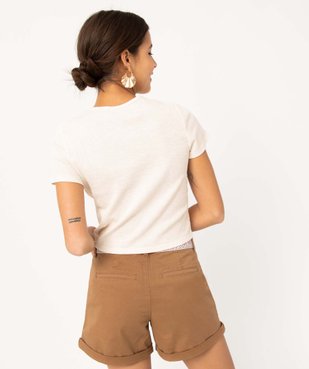 Tee-shirt femme à manches courtes en maille côtelée vue3 - GEMO(FEMME PAP) - GEMO