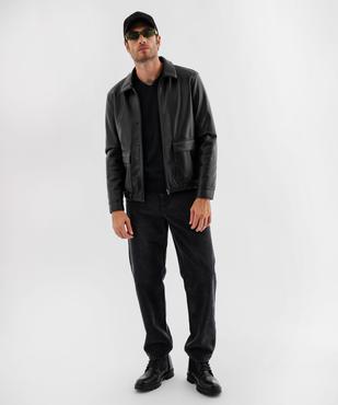 Blouson en cuir imitation à grandes poches plaquées homme vue4 - GEMO (HOMME) - GEMO