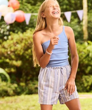 Débardeur asymétrique en maille côtelée fille vue1 - GEMO 4G FILLE - GEMO