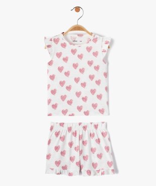 Pyjashort bébé 2 pièces imprimé cœurs et volants vue1 - GEMO(BB COUCHE) - GEMO