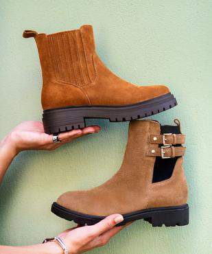 Boots dessus cuir velours avec élastique latéral et semelle crantée femme - Tanéo vue6 - TANEO - GEMO