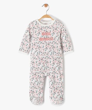 Pyjama bébé fille en velours à motifs fleuris avec message vue1 - GEMO(BB COUCHE) - GEMO