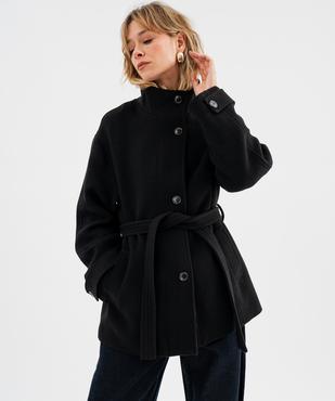 Manteau droit en laine à col montant et ceinture à nouer femme vue3 - GEMO(FEMME PAP) - GEMO