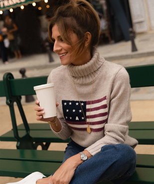 Pull femme à col roulé avec drapeau - LuluCastagnette vue6 - LULUCASTAGNETTE - GEMO