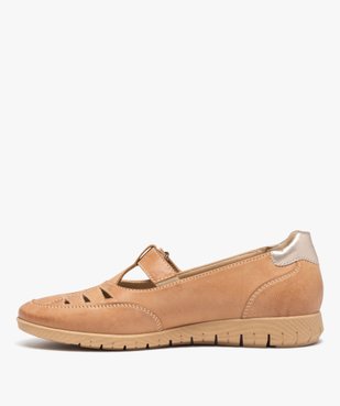 Mocassins femme confort dessus cuir uni ajouré vue3 - GEMO (CONFORT) - GEMO