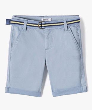 Bermuda garçon en toile avec revers et ceinture tricolore vue2 - GEMO 4G GARCON - GEMO